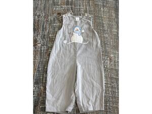 Petit Ami 18 Months Gray Cotton Baby Overalls with Snowman Embroidery Boys Girls